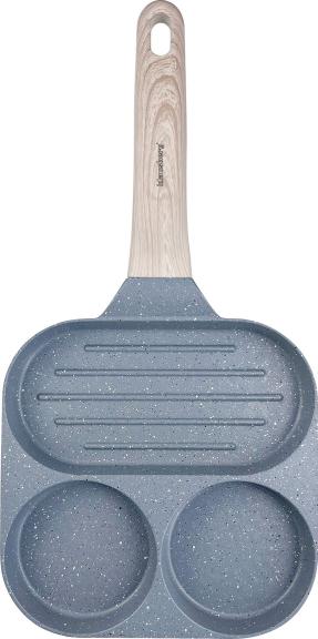 Patelnia z powłoką nieprzywieralną, 3 sekcje, szara z drewnianą rączką, 36x18,5x2,5cm, Klausberg, KB-7817 Patelnia z powłoką nieprzywieralną, 3 sekcje, szara z drewnianą rączką, 36x18,5x2,5cm, Klausberg, KB-7817