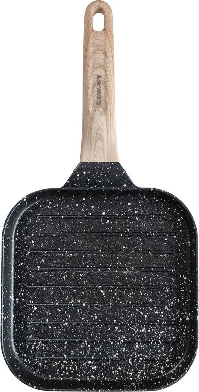 Patelnia grillowa z powłoką nieprzywierającą, czarna z drewnianą rączką, 36x18,5x2,5cm, Klausberg, KB-7810