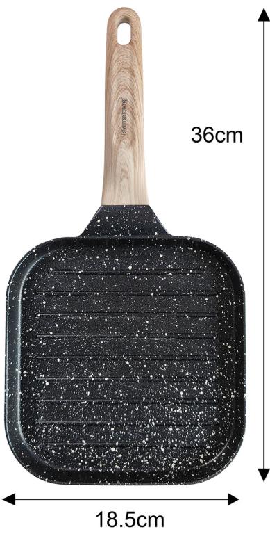 Patelnia grillowa z powłoką nieprzywierającą, czarna z drewnianą rączką, 36x18,5x2,5cm, Klausberg, KB-7810