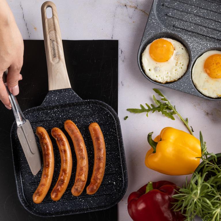 Patelnia grillowa z powłoką nieprzywierającą, czarna z drewnianą rączką, 36x18,5x2,5cm, Klausberg, KB-7810