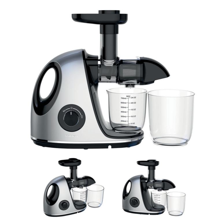 Wyciskarka wolnoobrotowa do owoców i warzyw, pozioma z uchwytem, 150W, szara, Klausberg, KB-7863