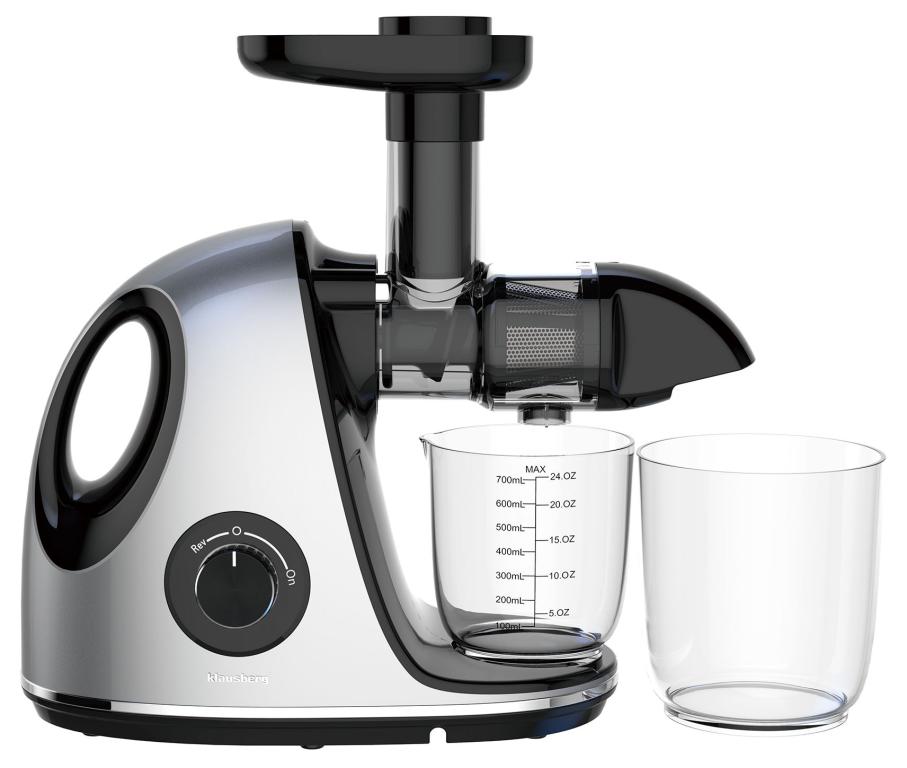 Wyciskarka wolnoobrotowa do owoców i warzyw, pozioma z uchwytem, 150W, szara, Klausberg, KB-7863