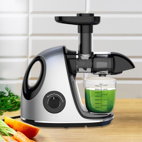 Wyciskarka wolnoobrotowa do owoców i warzyw, pozioma z uchwytem, 150W, szara, Klausberg, KB-7863