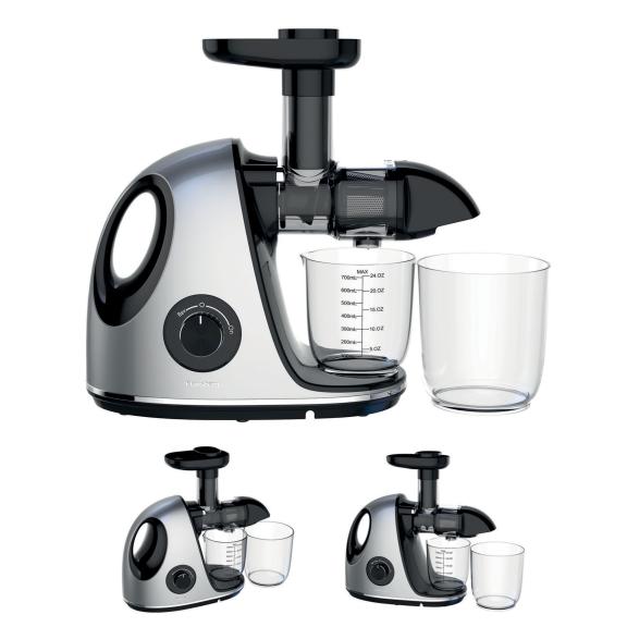 Wyciskarka wolnoobrotowa do owoców i warzyw, pozioma z uchwytem, 150W, szara, Klausberg, KB-7863