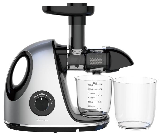 Wyciskarka wolnoobrotowa do owoców i warzyw, pozioma z uchwytem, 150W, szara, Klausberg, KB-7863