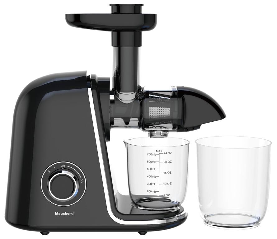 Wyciskarka wolnoobrotowa do owoców i warzyw, pozioma, czarna ze srebrnymi elementami , 150W, Klausberg, KB-7866
