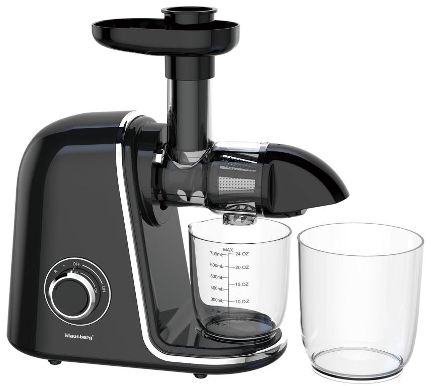 Wyciskarka wolnoobrotowa do owoców i warzyw, pozioma, czarna ze srebrnymi elementami , 150W, Klausberg, KB-7866