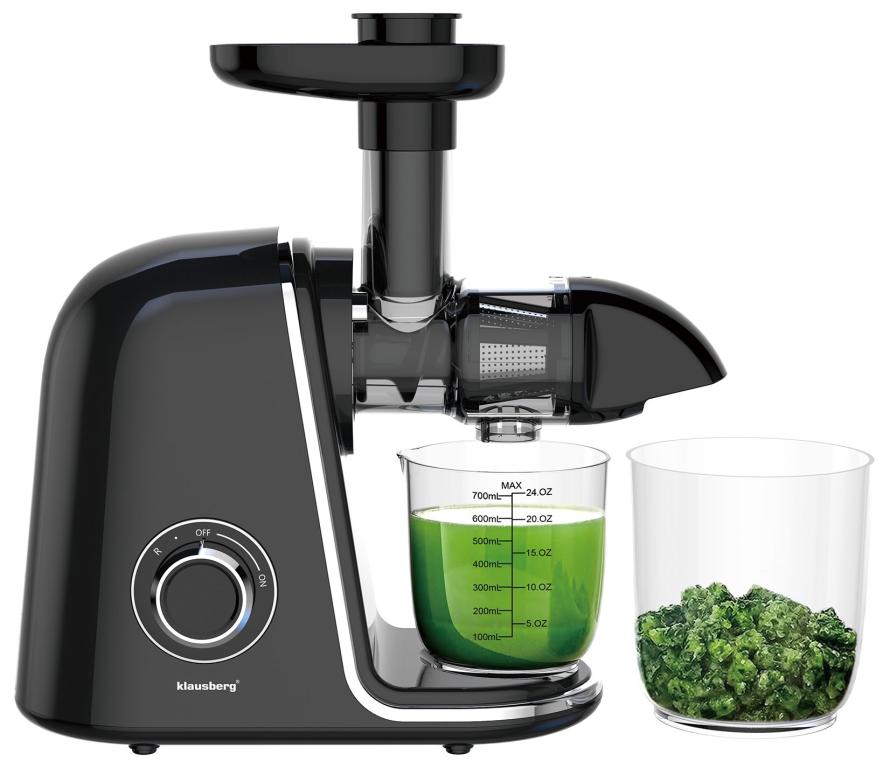 Wyciskarka wolnoobrotowa do owoców i warzyw, pozioma, czarna ze srebrnymi elementami , 150W, Klausberg, KB-7866