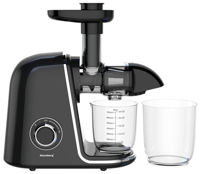 Wyciskarka wolnoobrotowa do owoców i warzyw, pozioma, czarna ze srebrnymi elementami , 150W, Klausberg, KB-7866