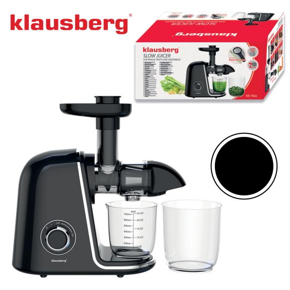 Wyciskarka wolnoobrotowa do owoców i warzyw, pozioma, czarna ze srebrnymi elementami , 150W, Klausberg, KB-7866