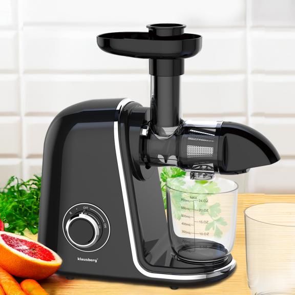 Wyciskarka wolnoobrotowa do owoców i warzyw, pozioma, czarna ze srebrnymi elementami , 150W, Klausberg, KB-7866
