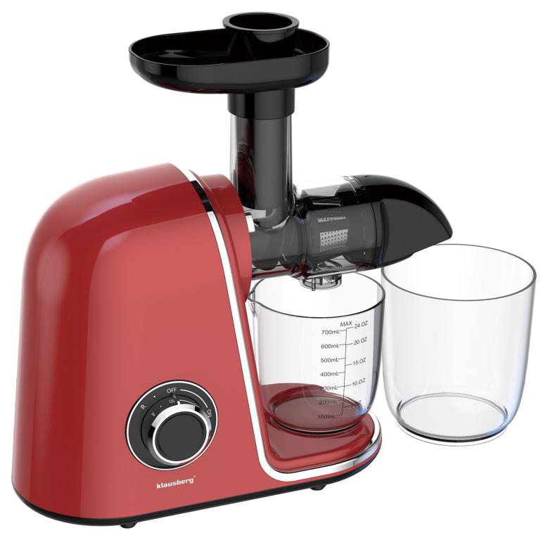 Wyciskarka wolnoobrotowa do owoców i warzyw, pozioma, wiśniowa czerwień, 150W, Klausberg KB-7870
