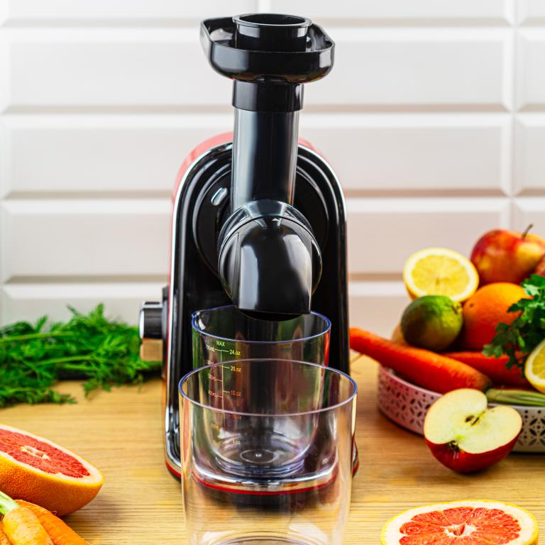 Wyciskarka wolnoobrotowa do owoców i warzyw, pozioma, wiśniowa czerwień, 150W, Klausberg KB-7870