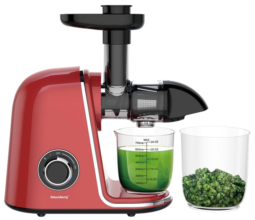 Wyciskarka wolnoobrotowa do owoców i warzyw, pozioma, wiśniowa czerwień, 150W, Klausberg KB-7870