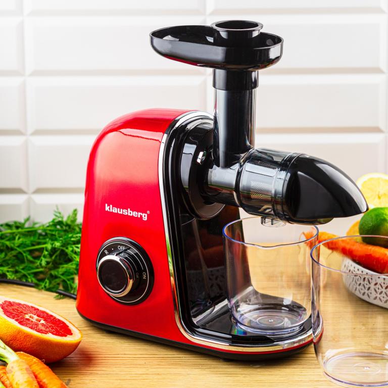 Wyciskarka wolnoobrotowa do owoców i warzyw, pozioma, wiśniowa czerwień, 150W, Klausberg KB-7870