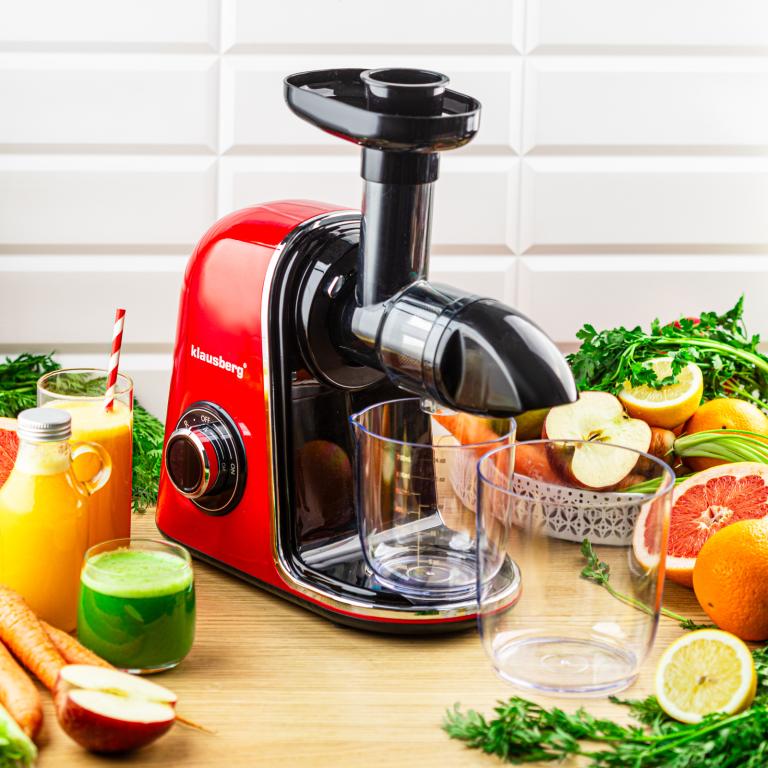 Wyciskarka wolnoobrotowa do owoców i warzyw, pozioma, wiśniowa czerwień, 150W, Klausberg KB-7870