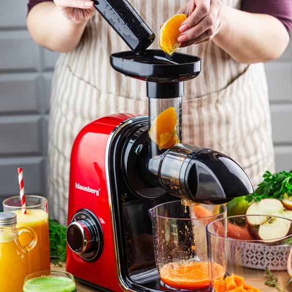Wyciskarka wolnoobrotowa do owoców i warzyw, pozioma, wiśniowa czerwień, 150W, Klausberg KB-7870