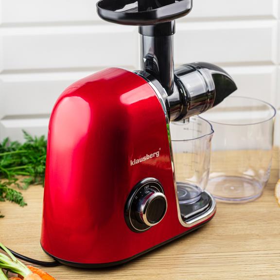 Wyciskarka wolnoobrotowa do owoców i warzyw, pozioma, wiśniowa czerwień, 150W, Klausberg KB-7870