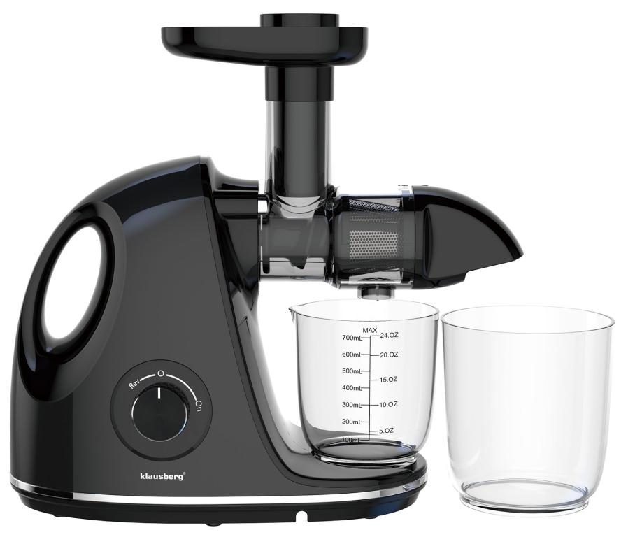 Wyciskarka wolnoobrotowa do owoców i warzyw, pozioma z uchwytem, 150W, czarna, Klausberg, KB-7861