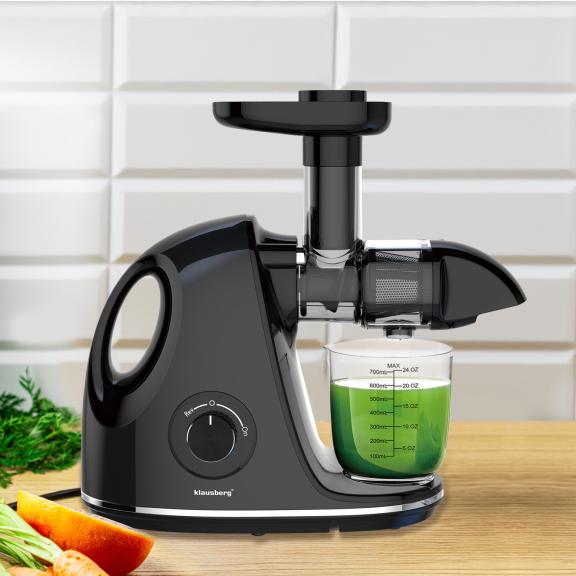 Wyciskarka wolnoobrotowa do owoców i warzyw, pozioma z uchwytem, 150W, czarna, Klausberg, KB-7861