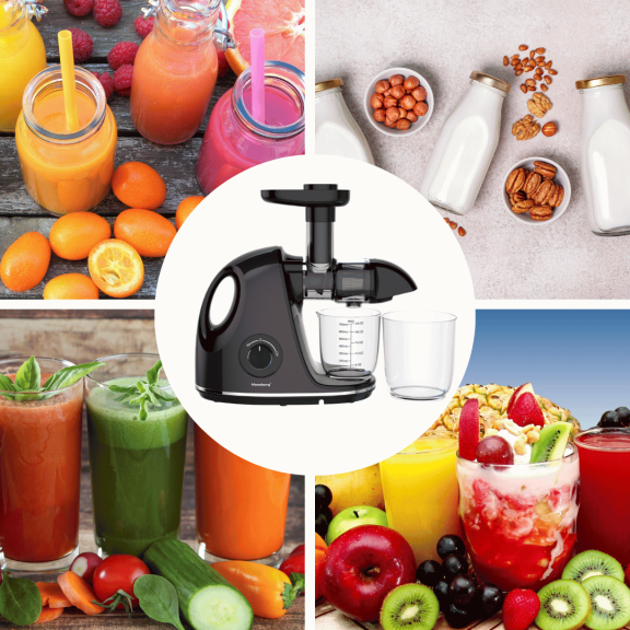 Wyciskarka wolnoobrotowa do owoców i warzyw, pozioma z uchwytem, 150W, czarna, Klausberg, KB-7861