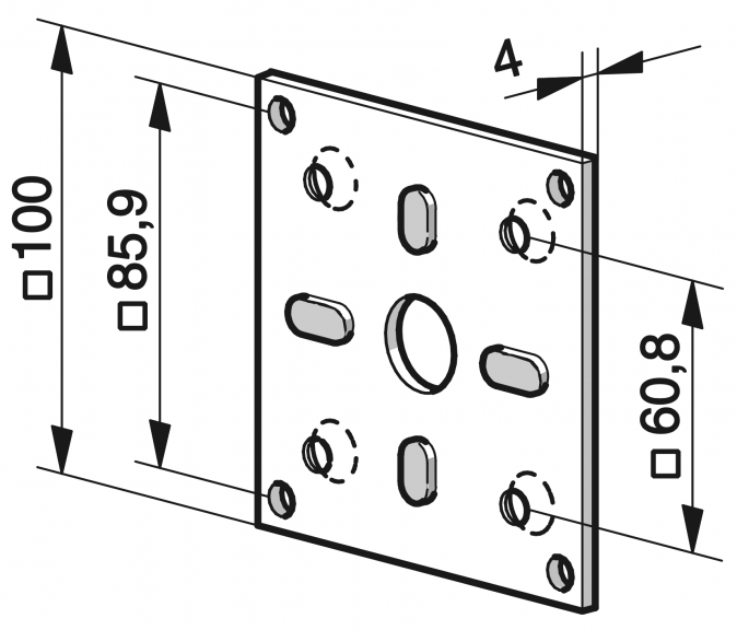 Uchwyt NHK Kompakt, 100x100 mm ze śrubami Uchwyt NHK Kompakt, 100x100 mm ze śrubami